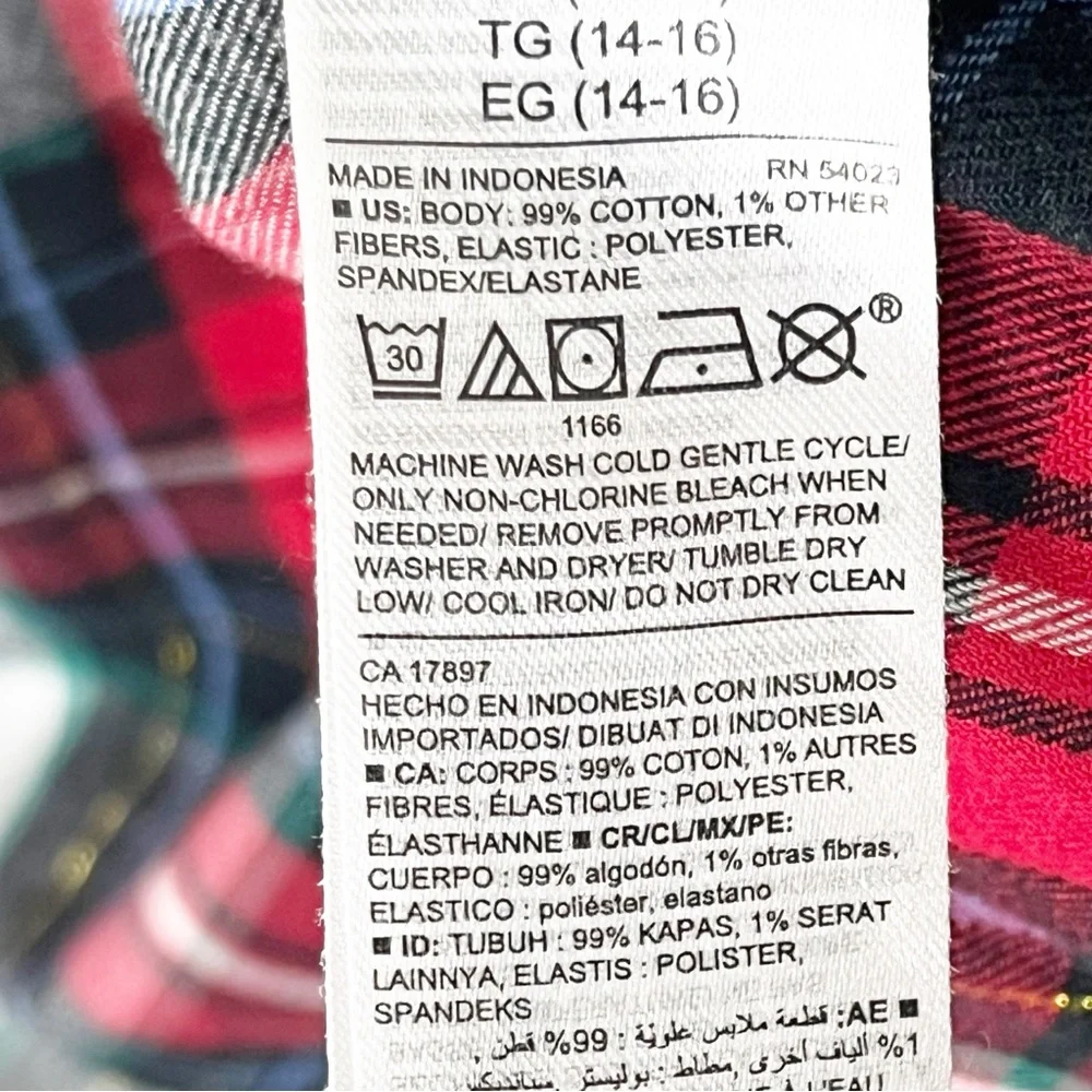 OLD NAVY Girls Plaid Smocked-Bodice Long Sleeves Dress, Size XL (14/16) Holiday